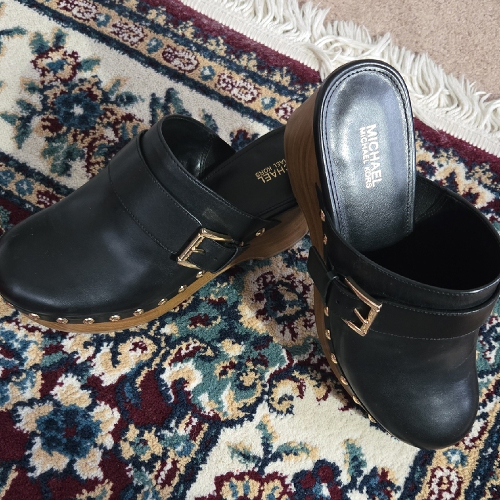 Michael Kors Black Clogs with Wooden Sole